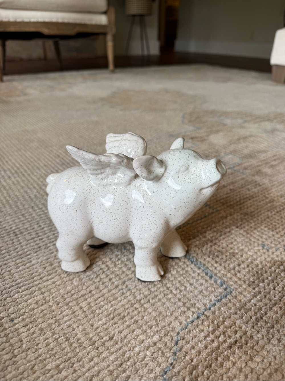 White Speckled Wings Pig Figurine - Decorative Home Art